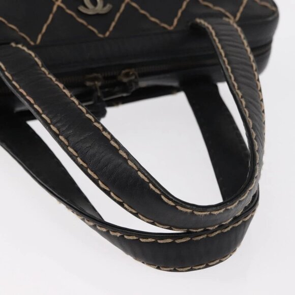 CHANEL Wild stitch Hand Bag Lamb Skin Black CC Auth BA8410 - Picture 8 of 16
